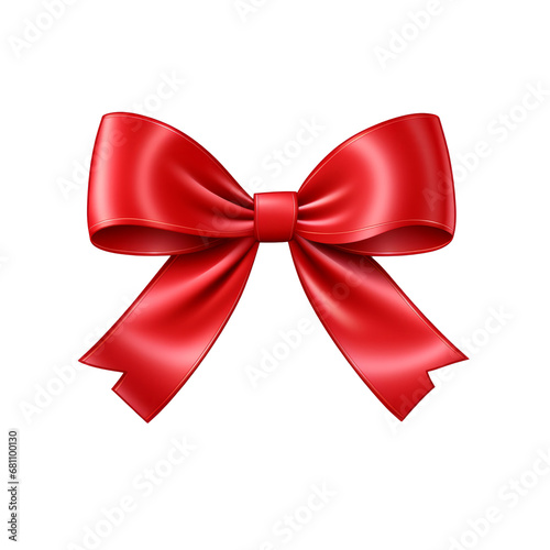 Red ribbon with bow isolated on transparent background. AI generated.