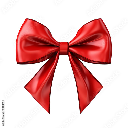 Red ribbon with bow isolated on transparent background. AI generated.