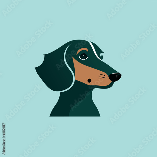 Profile of a dog's head in flat style. Portrait of a hunting dog on a turquoise background, vector illustration. Dachshund Dog
