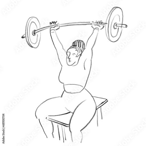 Curvy woman doing shoulder press (ID: 681100704)