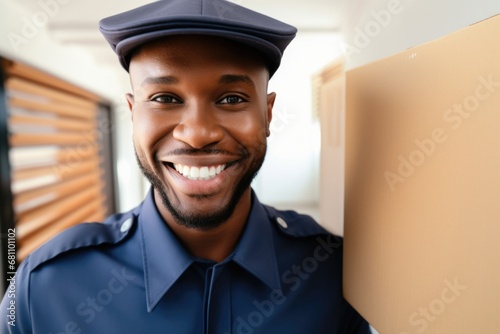 african american man package delivery concept