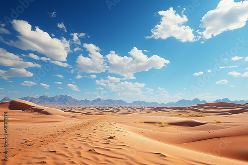 Beautiful sand dunes in the desert with blue sky