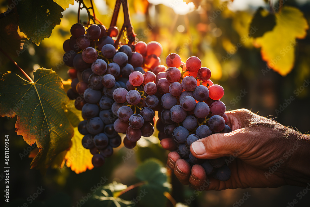 Gardener picking fresh grape during wine harvest