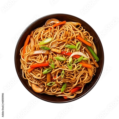 Top view delicius Yakisoba of Japanese food isolated on transparent background. AI generated.