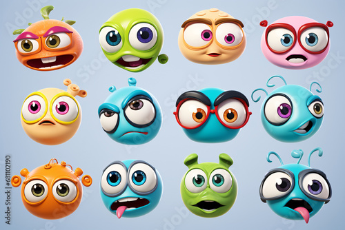 Cartoon Eyeballs Simple 3D Eyes with Expressive Eyelids Looking in Different Directions