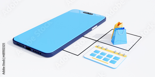 Smartphone shopping service, mobile app concept, 3d render