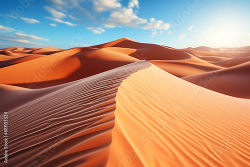 Beautiful sand dunes in the desert with sunset