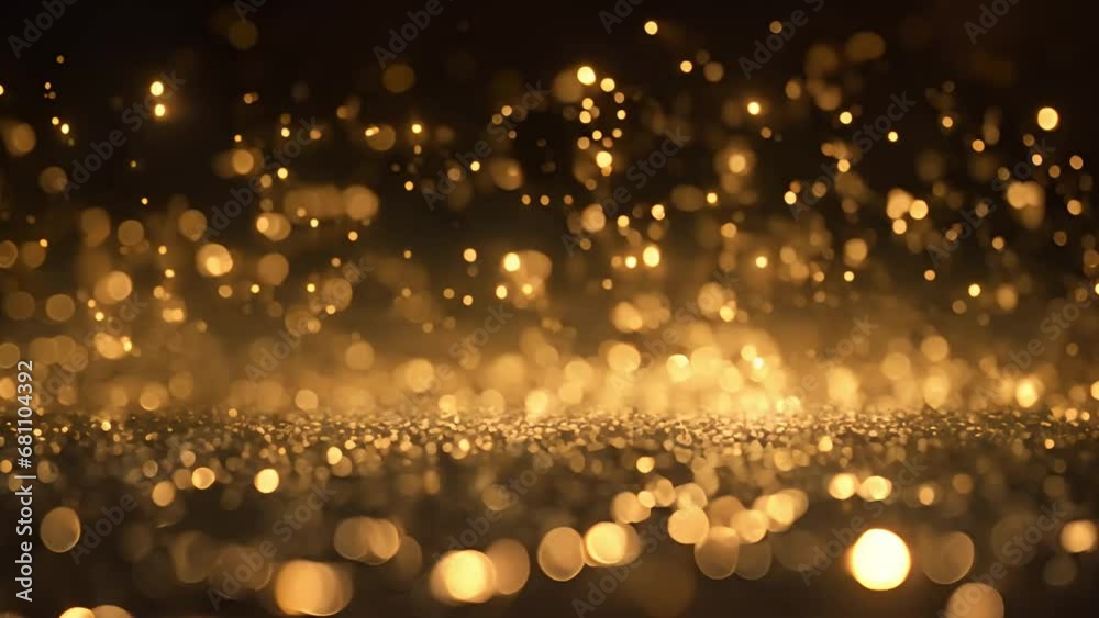 Sparkling gold festive bokeh background. 4K 3D loop animation Abstract festive motion background shining gold bokeh. Shimmering sparkling glitters particles flare light. awards ceremony, nightclub, fa