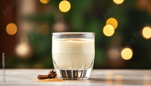Festive Holiday Eggnog in a Glass with Cinnamon and Star Anise