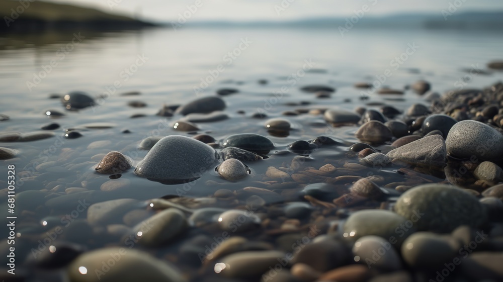 beautiful pebbles on the water's edge reflect tranquility beautiful pebbles on the water's edge reflect tranquility