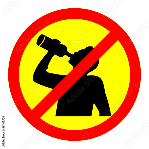 No drinking beer allowed. Do not drink beer or liquor sign with red border black silhouette and yellow warning base background. Vector illustration.