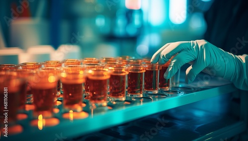 Filling Glasses With Liquid: A Meticulous Person in Gloves Performs the Task