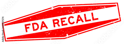 Grunge red FDA recall word hexagon rubber seal stamp on white background