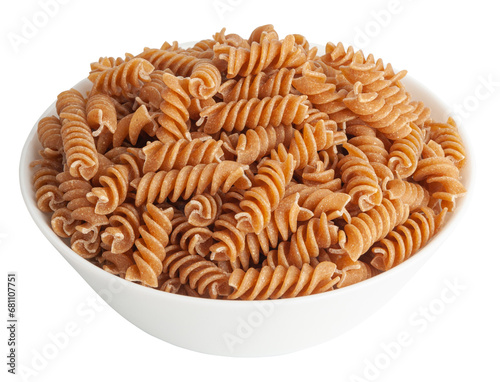 Bild auf Leinwand Raw Brown Pasta, Wholegrain Fusilli, Dry Whole Grain Noodle, Raw Spelt Macaroni,