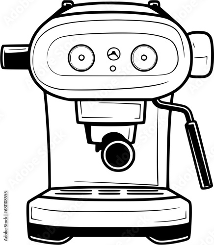 Coffee Machine Vintage Outline Icon In Hand-drawn Style