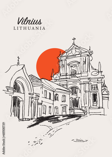 Drawing sketch illustration of Vilnius, Lithuania