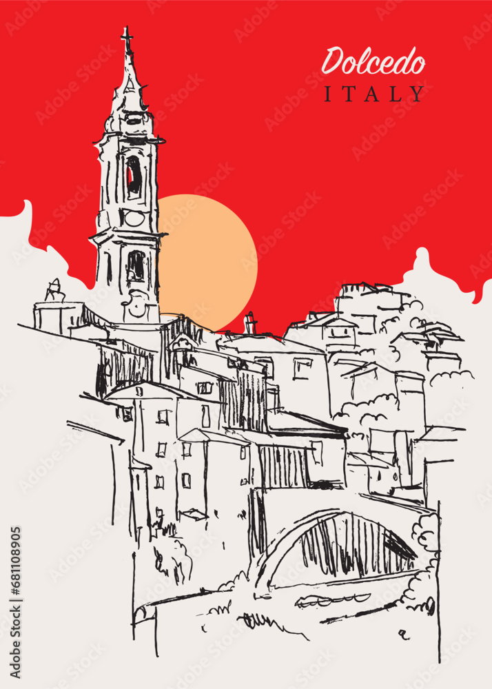 Drawing sketch illustration of Dolcedo, Italy