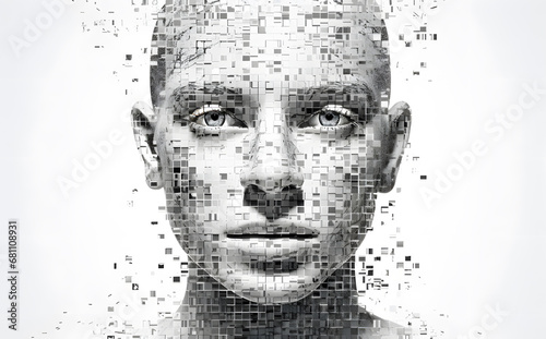 3d image of human head created from blocks  in the style of futuristic digital art