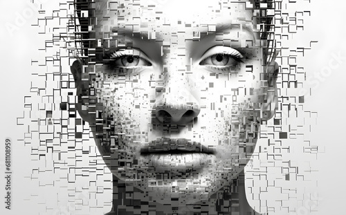 3d image of human head created from blocks  in the style of futuristic digital art photo