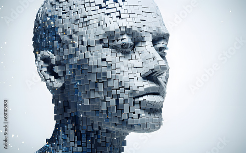 3d image of human head created from blocks  in the style of futuristic digital art photo