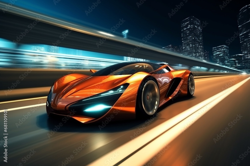Awesome futuristic car running on high speed roads