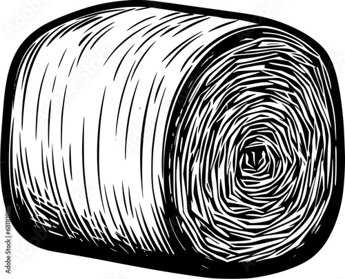Vintage Hay Bale in Autumn Countryside Outline Icon in Hand-drawn Style