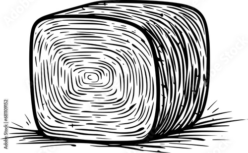 Vintage Hay Bale in Autumn Countryside Outline Icon in Hand-drawn Style