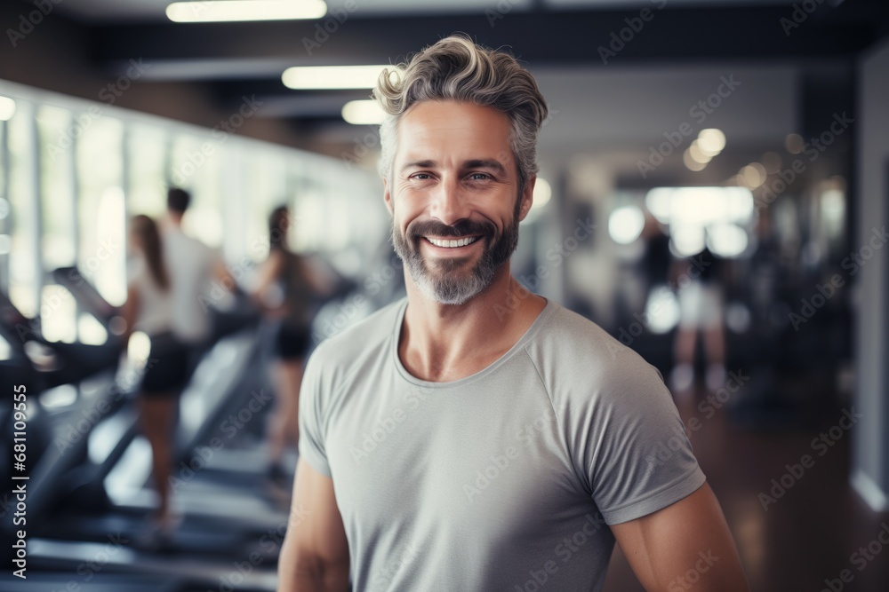 Man smiling in the gym by Generative AI - obrazy, fototapety, plakaty 