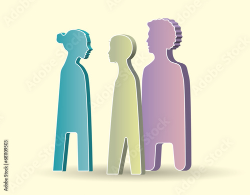 Parents and children. Drawing of a human silhouette.
Family, adolescent psychology, family relations between relatives. 3d