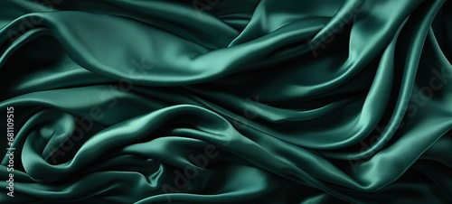 Luxurious Green Silk Fabric with Folds and Ruches