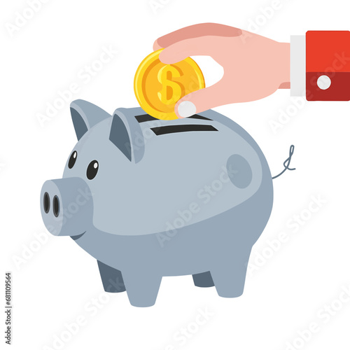 hand putting coin in piggybank transparent vector