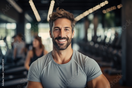 Man smiling in the gym by Generative AI photo