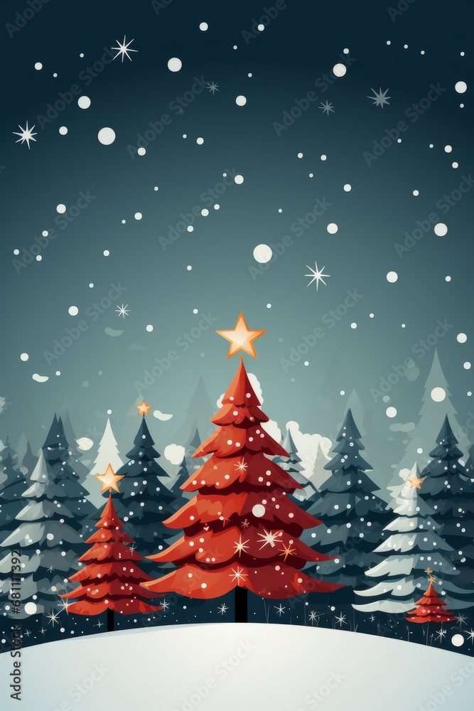 Happy New Year Christmas red tree with star greeting card Vertical Illustration. Christmas greeting card theme. For banners, posters, gift cads, advertising. AI generated. Happy New Year Christmas red tree with star greeting card Vertical Illustration. Christmas greeting card theme. For banners, posters, gift cads, advertising. AI generated.