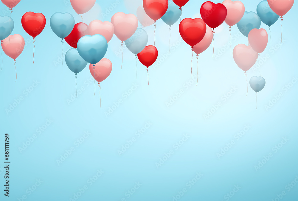 Heart shape balloons on a blue background