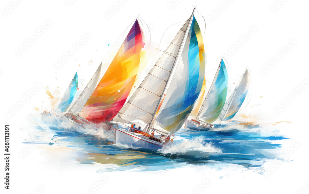 The Fluid World of Splashy Sailboats on a Clear Surface or PNG Transparent Background.
