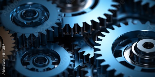 close up blue background with mechanical gears Showcasing the Seamlessness of Mechanical Precision and Advanced Manufacturing Technology in Action