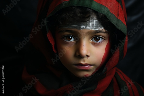 child boy painted face with palestine flag photo