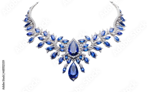 A Realistic Sunset Sapphire Necklace on a Clear Surface or PNG Transparent Background.