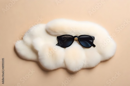 Sleep mask from soft nice fur and clouds shape with z snore sounds on beige background.