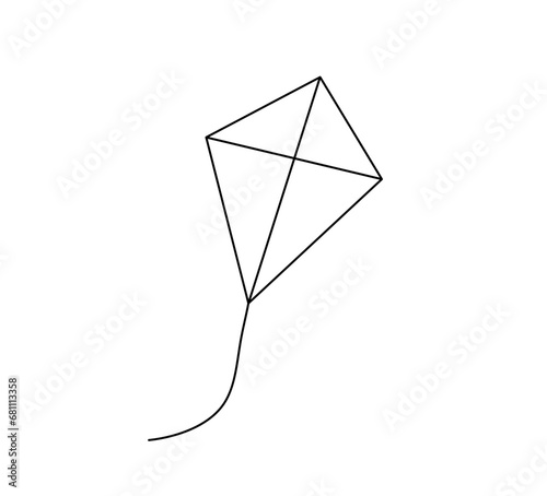 Vector isolated flying rhombus kite with thread   colorless black and white contour line drawing