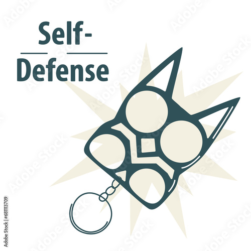 Self defense brass knuckles cat, keychain, illustration on the white background