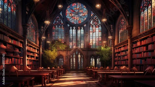 A timeless library where books whisper their stories to curious visitors. Digital concept, illustration painting. © X-Poser