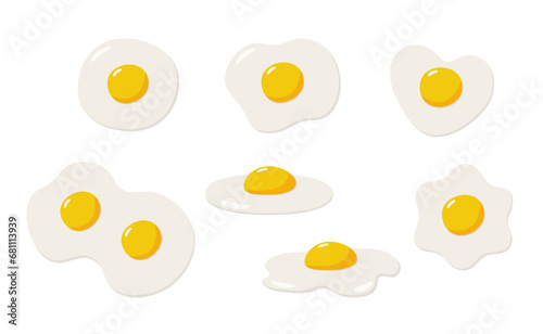 Fried eggs in different forms. Vector illustration. Flat style