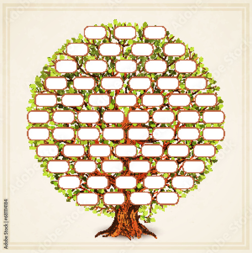 Vintage style family tree template for retro design. Genealogy and pedigree. Vector illustration.
