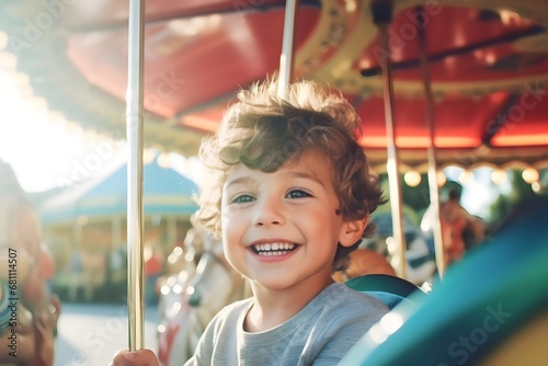 child boy having fun in amusement park