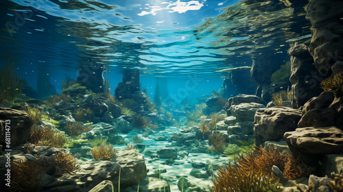 Tranquil Underwater Scene with Sunlight Filtering Through Crystal Clear Water