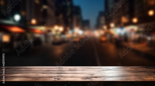 .empty table dark top with blur background of town, Advertisement, Print media, Illustration, Banner, for website, copy space, for word, template, presentation