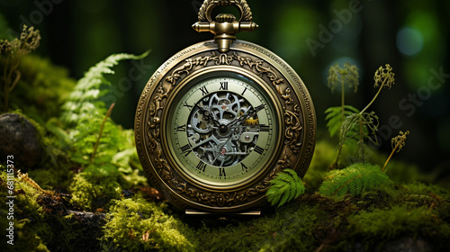 antique clock in the forest