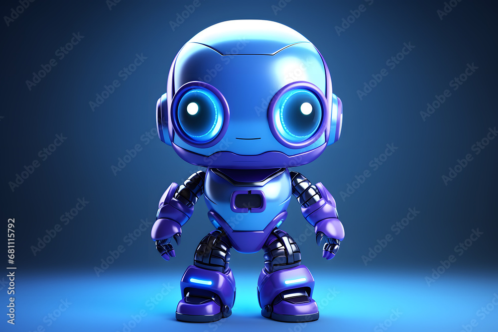 3d render of small cute blue robot cartoon style