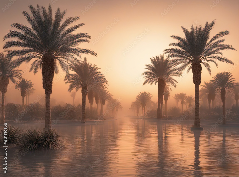 Palm trees at sunset - Created with Generative AI Technology